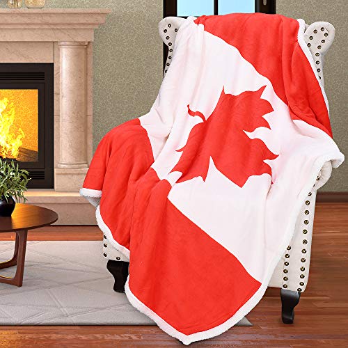 Product Cover Catalonia Sherpa Fleece Blanket,Canada National Flag Maple Leaf Print Patriotic Plush Super Soft Warm Reversible Polar Throws for Couch Bed 60