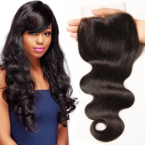 Product Cover UNICE Hair Brazilian Body Wave Virgin Hair 4x4 Lace Closure Free Part Natural Black (12inch Free Part)