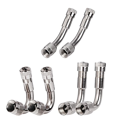Product Cover Sumind 6 Pieces Valve Extenders Tire Stem Extension Angle Wheel Adapter for Car Motorcycle Bike Truck, 3 Kinds (Silvery)