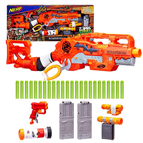 Product Cover Scravenger Nerf Zombie Strike Toy Blaster with Two 12-Dart Clips, 26 Darts, Light, Barrel Extension, X 40Mm, Stock, 2-Dart Blaster - For Kids, Teens, Adults