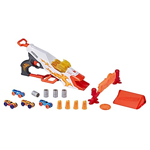Product Cover NERF Doubleclutch Inferno Nitro Toy Includes Blaster, 4 Foam Body Cars, Double Reactive Target, Double Ramp, & 8 Obstacles for Kids 5 Years Old & Up
