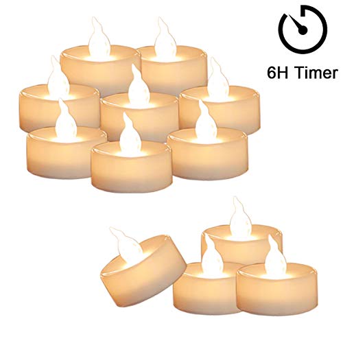 Product Cover Cozeyat 12pcs Tea Lights Led Flickering with Timer (6 Hours on 18 Hours Off) Mini Flameless Candles TeaLights Battery Operated Warm White for Wedding Reception Christmas Party Home Decorations