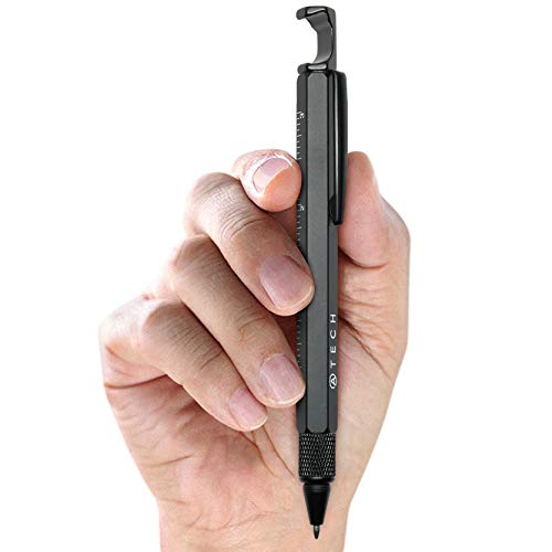 Product Cover ATECH Multifunction Pen 7 in 1 Tech Tool Pen with Ruler, Stylus, Bottle Opener, 2 Screw Driver, and Phone Stand, Multi Tool Fit for Mens Survival (Black)