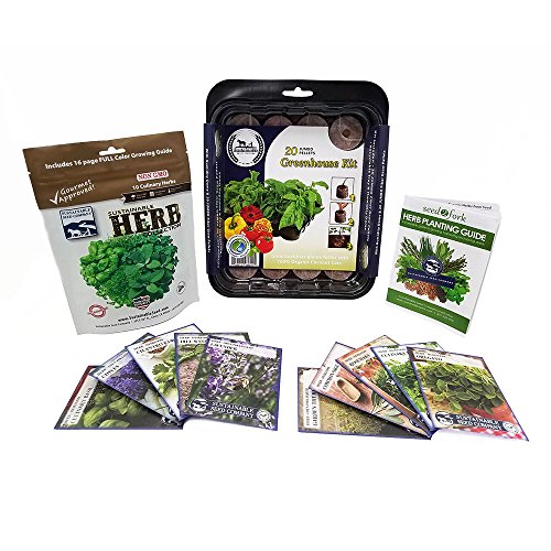 Product Cover Sustainable Seed Culinary Herb Seed Collection w/Greenhouse, 10 Variety, 100% Non-GMO Heirloom Basil, Chives, Cilantro, Dill, Lavender, Oregano, Parsley, Rosemary, Sage, and Thyme Herb Seeds