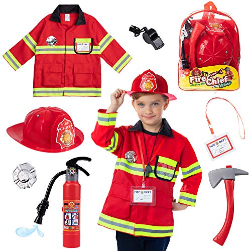 Product Cover Born Toys Fireman Costume and Accessories with Real Water Shooting Extinguisher and Knapsack (8 Piece)