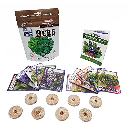 Product Cover Culinary Herb Seeds Collection w/Coco Coir Pellets and Growing Guide - 10 Non-GMO Heirloom Varieties: Basil, Thyme, Rosemary, Oregano, Parsley, Lavender, Sage, Cilantro, Chives, and Dill