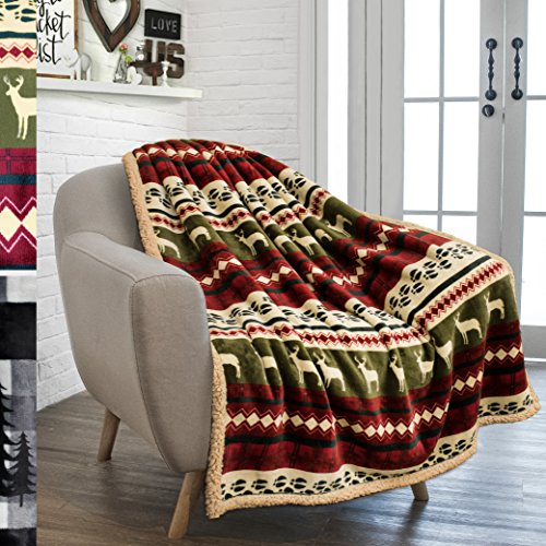 Product Cover PAVILIA Premium Plush Sherpa Throw Christmas Blanket | Soft, Warm, Cozy, Reversible Microfiber Fleece Winter Cabin Throw | Holiday Theme Blanket 50 x 60 (Red)