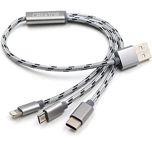Product Cover 3 in 1 USB Cable 1ft Multiple USB Cable Cord 35cm Nylon Braided Multiple Universal Type c USB Cable for Nexus 6P ChromeBook Android-Grey