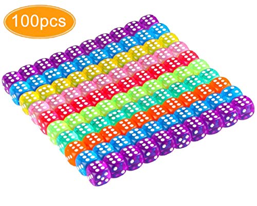 Product Cover KISSBUTY 100 Pcs Translucent Colors 6-Sided Games Dice Set, 14 mm Round Corner Dice for Playing Games, Like Board Games, Dice Games, Party Favors, Gifts