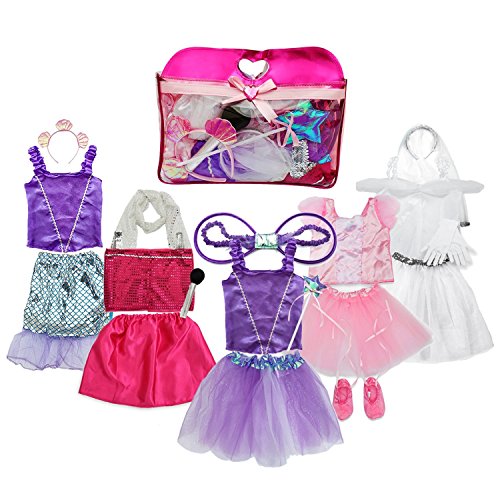 Product Cover Toiijoy Girls Dress up Costume Set Princess,Fairy,Mermaid,Bride,Pop Star Costume for Little Girls Toddler Ages 3-6yrs