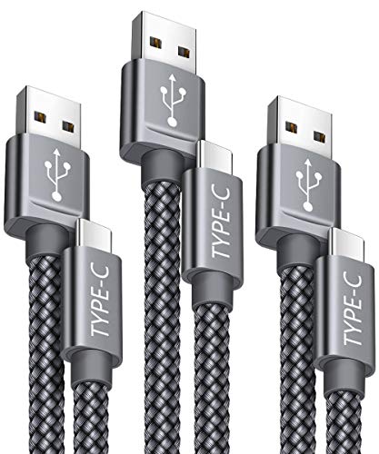 Product Cover USB C Cable Fast Charging,JSAUX 3-Pack(1ft+3.3ft+6.6ft) USB A to Type C Charger Nylon Braided Cord Compatible with Samsung Galaxy S10 S9 S8 Plus Note 10 9 8,Moto Z,LG V20 G6 G5,Switch and More(Grey)