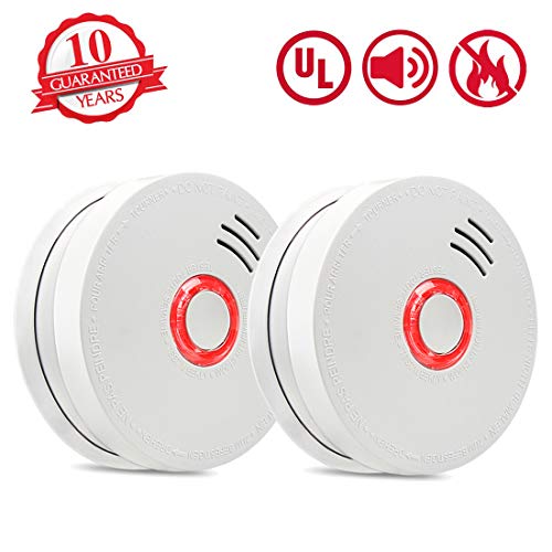 Product Cover Smoke Detector Fire Alarm, 2 Packs Photoelectric Smoke Detectors with UL Listed, 9V Battery Operated Smoke Detector (9V Battery Included), 10 Years Life Time, Fire Safety for Home, Hotel, School etc