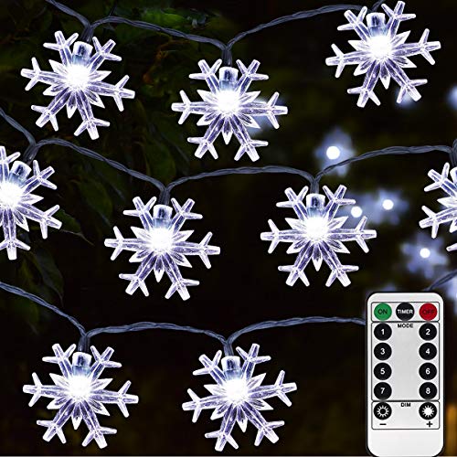 Product Cover Homeleo 50 Led Cold White Snowflake LED Fairy Lights with Remote Control, Battery Powered Snowflake Shaped LED String Lights for Christmas Outdoor, Party, Wedding, New Year, Garden Décor