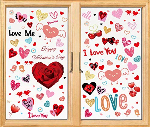 Product Cover Moon Boat 140 PCS Valentine's Day Window Clings Heart Stickers Decal - Party Decorations Supplies