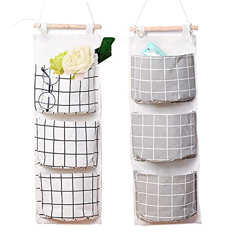 Product Cover 2 Packs Linen Cotton Fabric Wall Door Closet Hanging Storage Bag 3 Pockets Over the Door Organizer for Room Bathroom by HomRing