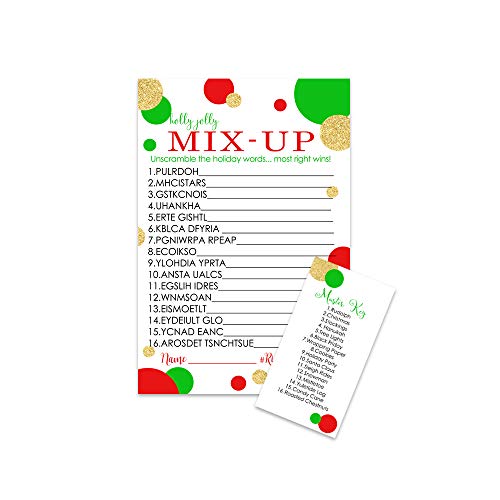 Product Cover Christmas Party Game Word Scramble Card (25 Pack) Great for Holiday Parties, Family Gatherings, Festive Events Red, Green and Gold