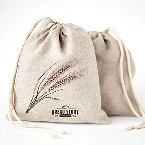 Product Cover Linen Bread Bags - 2-Pack 11 x 15 inch Ideal for Homemade Bread, Unbleached, Reusable Food Storage, Housewarming, Wedding Gift, Storage for Artisan Bread - Bakery & Baguette