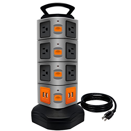Product Cover Power Strip Tower,  Lovin Product Surge Protector Electric Charging Station, 14 Outlet Plugs with 4 USB Slot 6 feet Cord Wire Extension Universal Charging Station (1-PACK)
