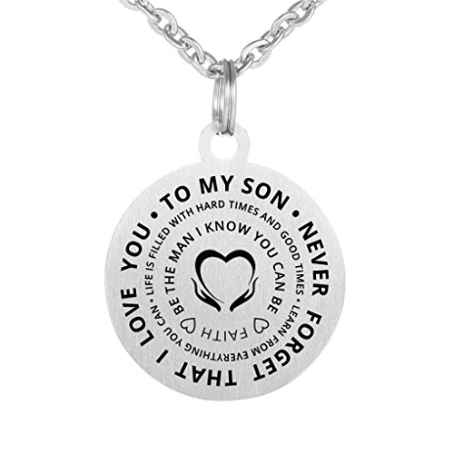 Product Cover Inspirational Love Birthday Gift to My Son Never Forget That I Love You Stainless Steel Dog Tag Pendant Necklace Keychain Be The Man