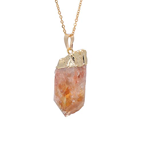 Product Cover Natural Healing Crystal Yellow Citrine Rough Stone Pendant Necklace, Yellow Gold Tone