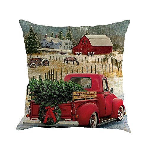 Product Cover iLH Christmas Pillow Cases,ZYooh Tree Car Printed Linen Throw Pillow Cases Sofa Cushion Cover Home Party Decoration 18