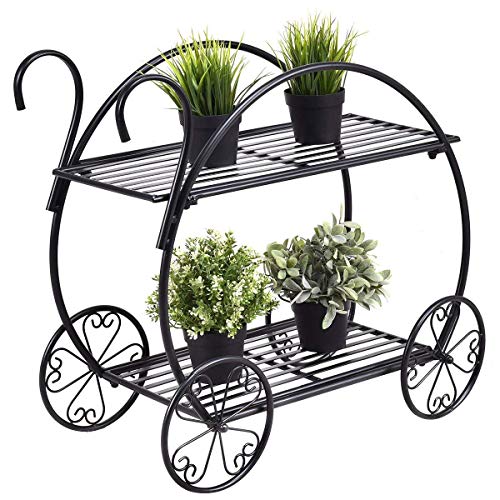 Product Cover Giantex Garden Cart Stand Flower Pot Plant Holder 2 Tier Display Rack Heavy Duty Metal Home Decorative Plant Display Stand