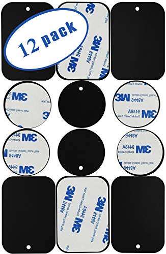 Product Cover Universal Metal Plates with 3M Adhesive for All Magnetic Car Mounts, Cell Phone, Tablet Holder, Cradle-Less, Air Vent Mount, 6 Rectangular, 6 Round, Black