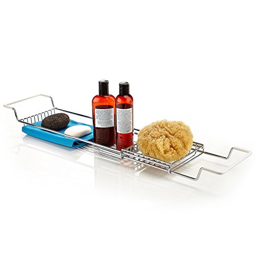 Product Cover Home Intuition Stainless Steel Over The Tub Expandable Shower and Bathtub Tray Caddy