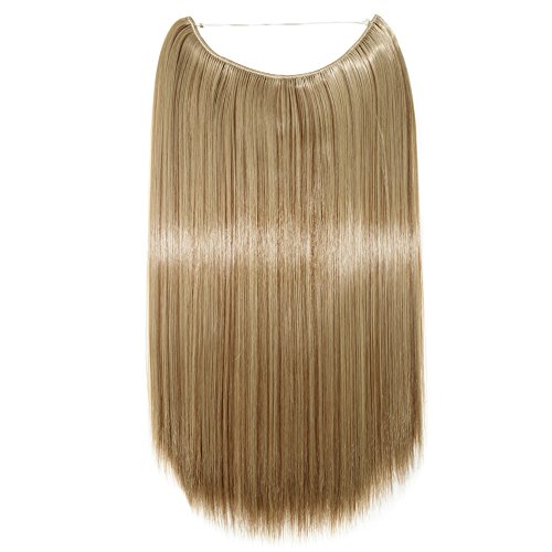 Product Cover S-noilite Invisible Crown Hair Extensions Secret Transparent Headband Hairpieces No Clip Long Human Made Natural Synthetic Fibre Hair Piece for Women Straight 20 Inch light brown & ash blonde