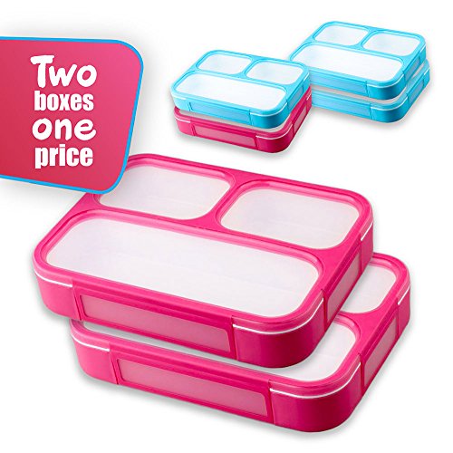 Product Cover Leakproof Bento Lunchboxes, Lunch Containers 3 Compartments (2-Pack), no smells, food prep, meal planning, Microwave and Freezer Safe - FDA Approved and BPA Free by New Tomorrow