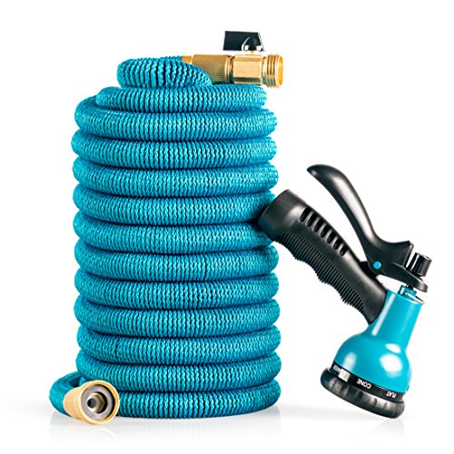 Product Cover Oasis Expandable, Flexible and Retractable Garden Hose: 50 Foot Lightweight No Kink Hose with Solid Brass Fittings and 8-Pattern High Pressure Spray Nozzle
