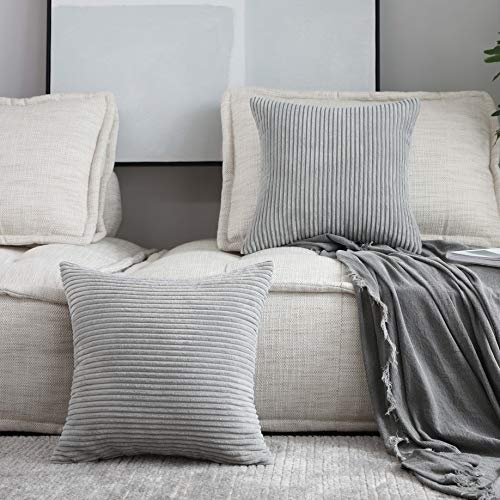 Product Cover Home Brilliant Holiday Decor Throw Pillows Striped Velvet Cushion Cover for Chair Decorative Pillowcase, Set of 2, Light Grey, 18x18 Inches (45cm)