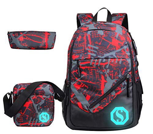 Product Cover JiaYou Boy Girl Unisex 20L Fashion School Bag Backpack Bookbag with Florescent Mark 3 Sets/2 Sets (20L, Color G 3Sets)