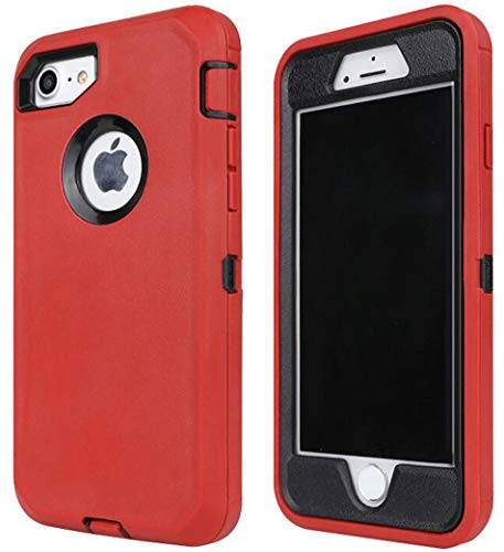 Product Cover Annymall Case Compatible for iPhone 8 & iPhone 7, Heavy Duty [with Kickstand] [Built-in Screen Protector] Tough 4 in1 Rugged Shorkproof Cover for Apple iPhone 7 / iPhone 8 (Red)