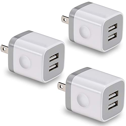 Product Cover USB Wall Charger, BEST4ONE 3-Pack 2.1A/5V Dual Port USB Plug Power Adapter Charging Block Cube Compatible with iPhone 11 /Pro Max, XR/XS/X 8/7/6 Plus, Samsung, Moto, Kindle, Android Phone -White