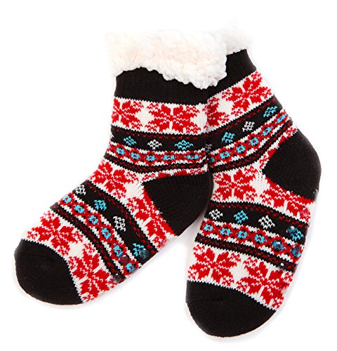 Product Cover Boys Girls Slipper Socks Fuzzy Soft Warm Thick Heavy Fleece lined Christmas Stockings For Child Kid Toddler Winter Socks