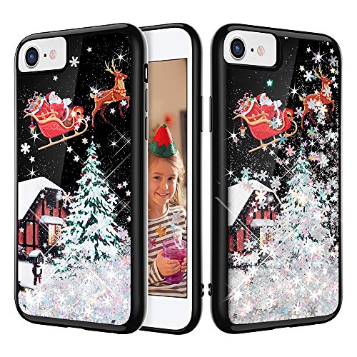 Product Cover iPhone 7 Case, Caka iPhone 6 7 8 Glitter Case Christmas Bling Shinning Flowing Floating Snowflake Luxury Liquid Sparkle Soft TPU Glitter Black Case for iPhone 6 6S 7 8 (4.7 inch) (Silver)