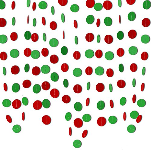 Product Cover LeeSky 4 Pack 40 Feet Paper Red & Green Circle Dots Garland -Christmas Holiday New Years Party Supplies