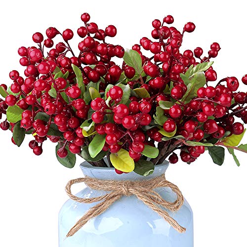 Product Cover Felice Arts Pack of 6 Rich Red Artificial Berry Stems Holly Christmas Berries for Festival Holiday and Home Decor