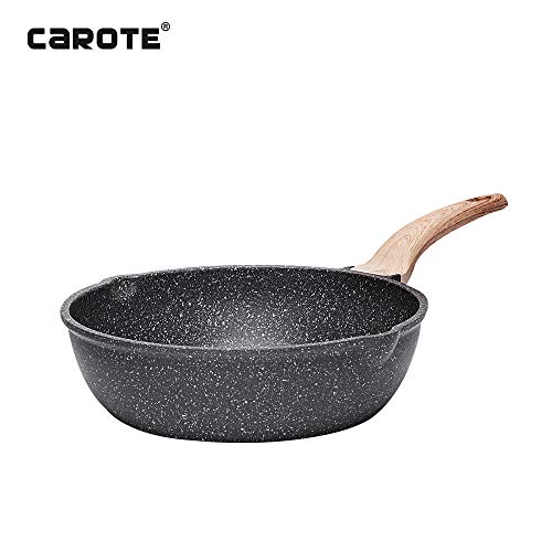 Product Cover Carote Nonstick Deep Frying Pan,Deep Skillet Stone Cookware Granite Coating from Switzerland,9.5-Inch,Black......