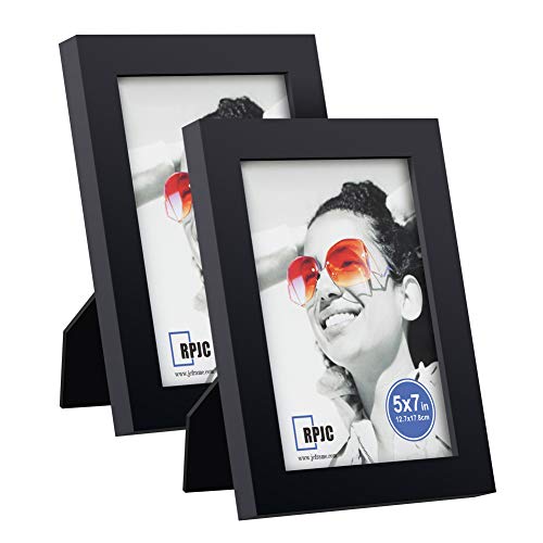 Product Cover RPJC 5x7 inch Picture Frame(2pk) Made of Solid Wood High Definition Glass for Table Top Display and Wall Mounting Photo Frame Black