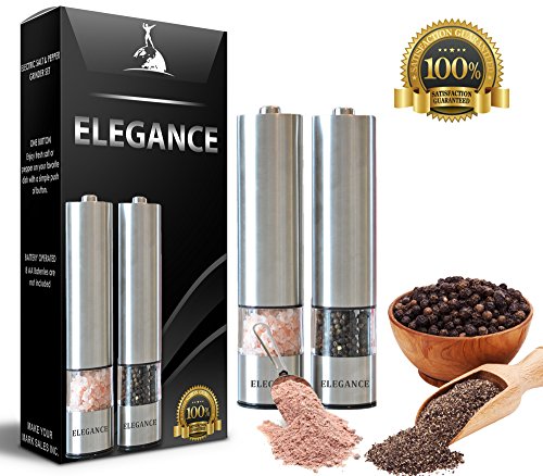 Product Cover Electric Salt and Pepper Grinder Set | Battery Operated Stainless Steel Mill with Light (Pack of 2 Mills) | Automatic One Handed Operation | Salt And Pepper Grinder | Ceramic Grinders