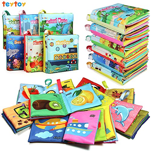 Product Cover teytoy My First Soft Book, Nontoxic Fabric Baby Cloth Books Early Education Toys Activity Crinkle Cloth Book for Toddler, Infants and Kids Perfect for Baby Shower -Pack of 6