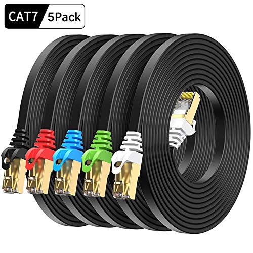 Product Cover Cat7 Ethernet Cable 7FT 5 Pack Multi Color, BUSOHE Cat-7 Flat RJ45 Computer Internet LAN Network Ethernet Patch Cable Cord - 7-Feet