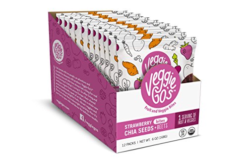 Product Cover Veggie-Go's by Wildmade Strawberry, Chia + Beets (12 pack) Organic Fruit Bites with Veggies. Vegan Snacks with No Added Sugar, Gluten Free Snacks, Healthy Snacks for Kids Organic Crispy Fruit Snacks