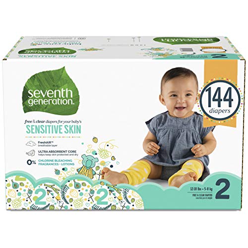 Product Cover Seventh Generation Baby Diapers for Sensitive Skin, Animal Prints, Size 2, 144 Count (Packaging May Vary)