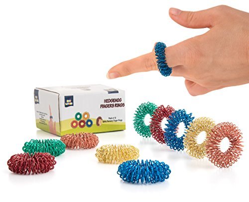 Product Cover Stress Relief Fidget Sensory Toys Set 10 Small Quiet Metal Antistress Fingers Rings For Men, Women, Adults, Teens & 5+ Children Ideal For People With OCD, ADHD, ADD & Autism Sensory Desk Games