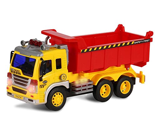 Product Cover ToyThrill Friction Powered Dump Truck - Push and Go Construction Toy for Boys and Girls with Lights and Sounds - Realistic 1:16 Scale Design