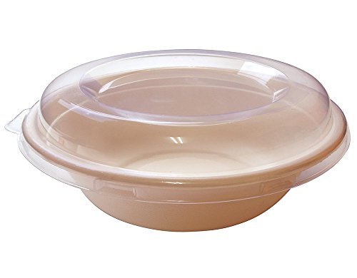 Product Cover [500 SETS] 32 oz Round Disposable Bowls with Lids- Natural Sugarcane Bagasse Bamboo Fibers Sturdy 32 Ounce Compostable Eco Friendly Environmental Paper Plastic Bowl Alternative 100% by-product