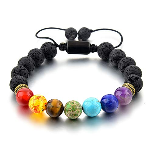 Product Cover Mystiqs Kids Adjustable Lava Rock Beaded Stone Bracelet Essential Oil Diffuser for Aromatherapy Ideal for Anti-Stress or Anti-Anxiety Ages 6-13: Chakra